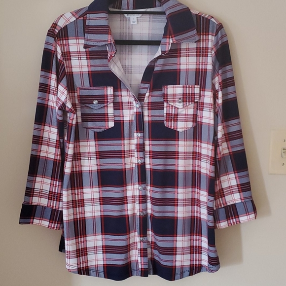 Market & Spruce Tops - Market & Spruce Flannel 3/4 Sleeve